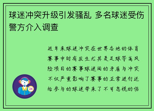 球迷冲突升级引发骚乱 多名球迷受伤警方介入调查